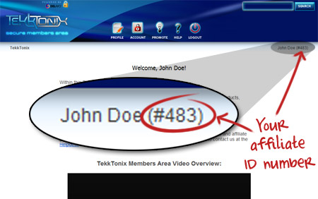 TekkTonix Affiliate ID location